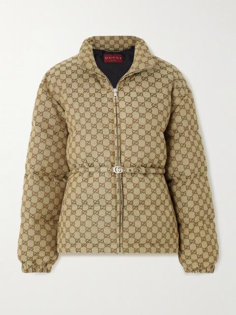 GUCCI Belted Leather-trimmed Cotton-blend Canvas Down Jacket