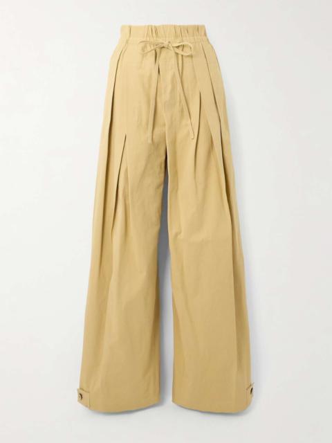 Pleated twill wide-leg pants Beige