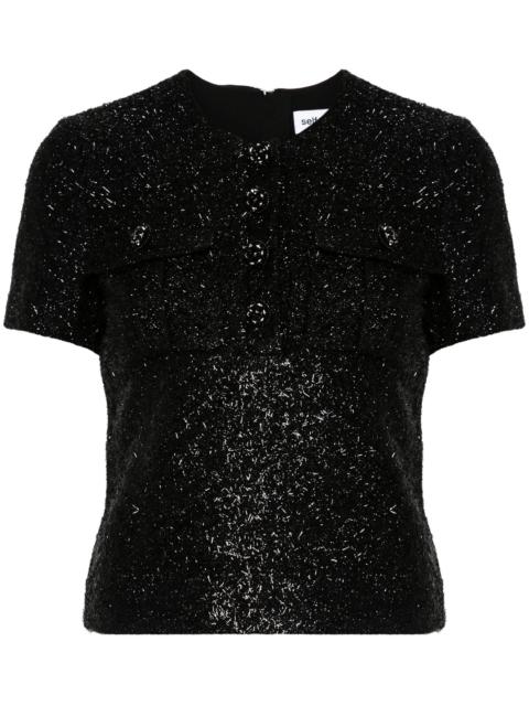 Black Tinsel Boucle Top