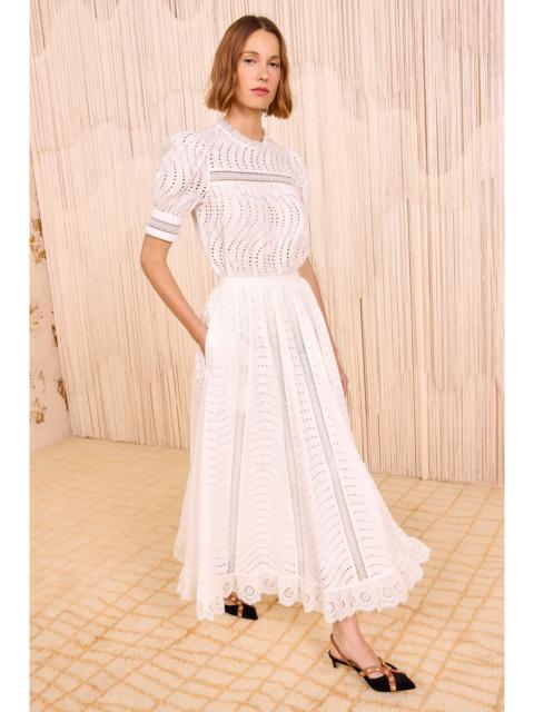 ULLA JOHNSON Ren High Waist Lace Trim Midi Skirt