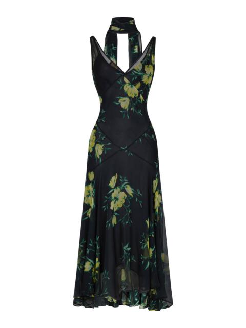 De La Vali Mistica Silk-Chiffon Midi Dress black