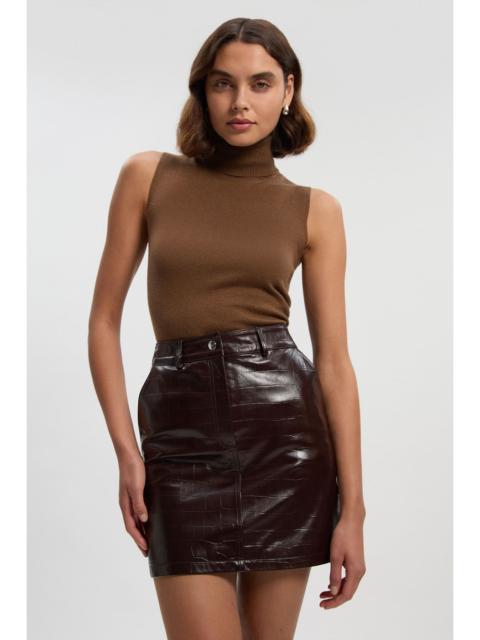 KAREN MILLEN High Shine Croc Embossed Leather Mini Skirt