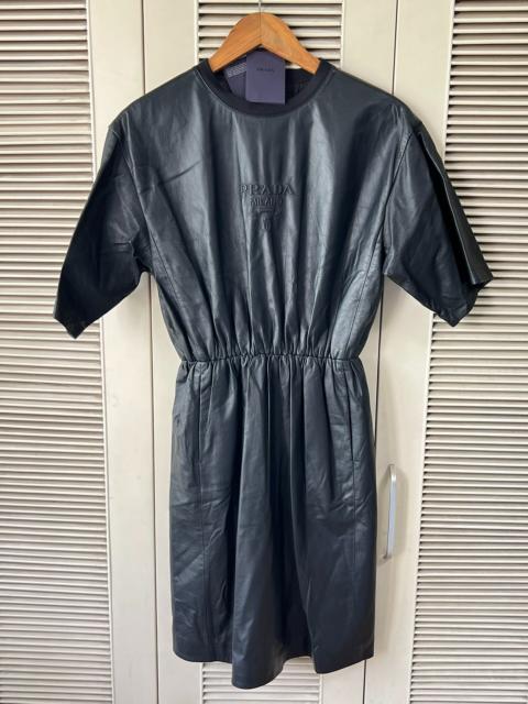 Prada Prada Black Lambskin Logo Drawstring Sheepskin Dress