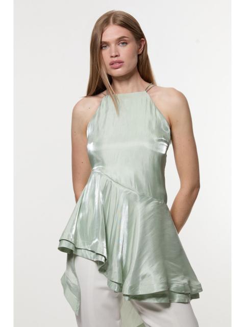 KAREN MILLEN Digital Ophelia Liquid Metallic Peplum Detail Woven Top