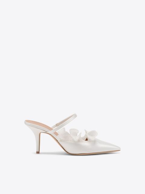 MALONE SOULIERS Cecile 70 White Satin Heeled Mules