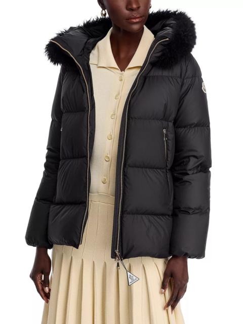 Moncler Laichefur Shearling Trim Hooded Down Jacket