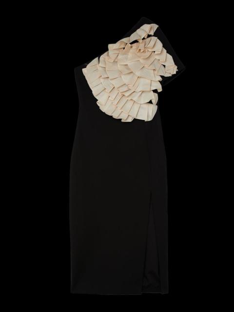 KAREN MILLEN Compact Stretch Taffeta Ruffle One Shoulder Midi Dress
