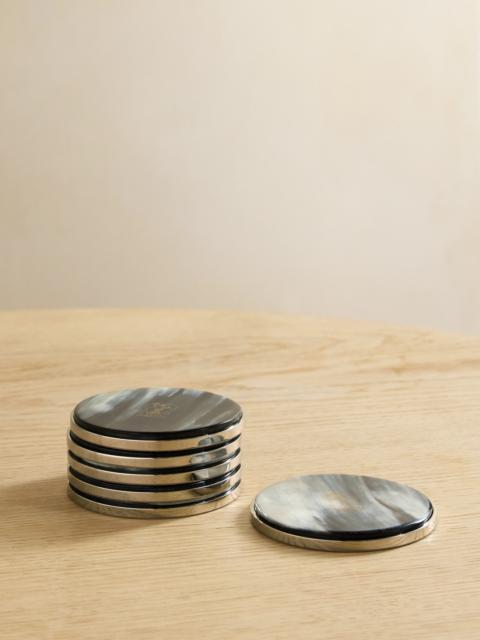 Brunello Cucinelli Set Of Six Horn And Silver-tone Coasters