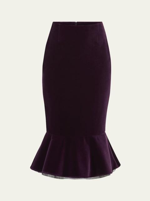 NINA RICCI Velvet Ruffle Midi Skirt
