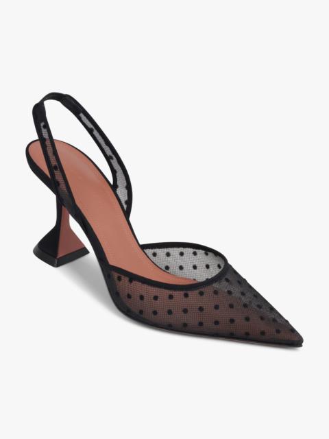 Amina Muaddi HOLLI POLKA DOT LACE 70MM SLINGBACK HEEL | BLACK