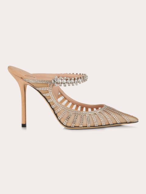 JIMMY CHOO Bing 100 Crystal-Embellished Suede Mesh Mule