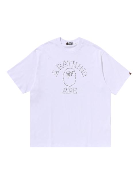 A BATHING APE® BAPE Rhinestone College Relaxed Fit Tee 'White'