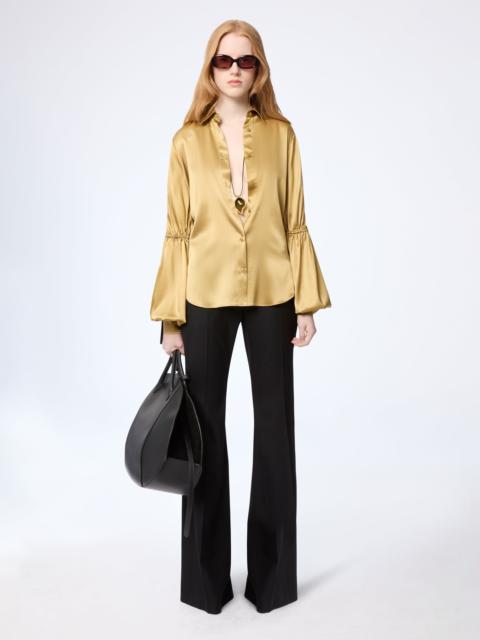 NINA RICCI Gold Silk Satin Shirt With Bow Details