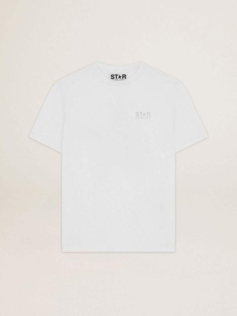 Golden Goose Women's white T-shirt with silver glitter logo and star