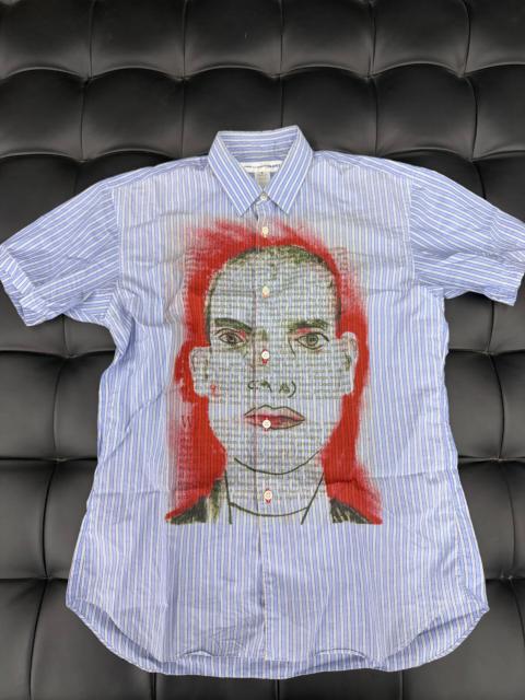 Comme Des Garçons Comme Des Garcons cdg face print striped short sleeve shirt