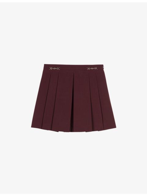 maje Pleated Clover-Chain Stretch Wool-Blend Mini Skirt