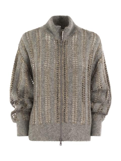 Wool And Mohair Cardigan With Mesh Workmanship