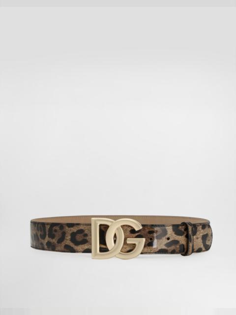 Dolce & Gabbana Leopard-print glossy calfskin belt with DG logo