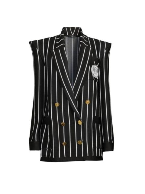 Balmain Double-Breasted Black White Striped Wool Blazer
