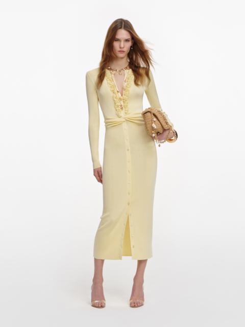 self-portrait Yellow Viscose Knit Ruffle Midi Dress