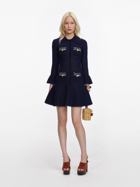 self-portrait Navy Shell Embellished Knit Mini Dress