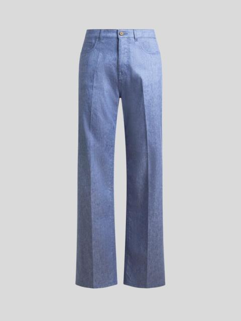 Etro STRAIGHT-LEG LINEN-BLEND DENIM JEANS WITH PRESSED CREASES