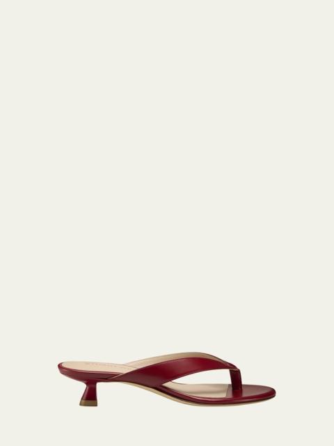 Stuart Weitzman Rio Leather Kitten-Heel Thong Sandals