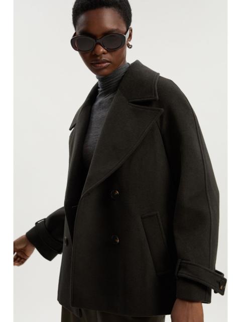 KAREN MILLEN Tailored Brushed Wool Double Breasted Short Pea Coat