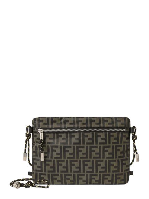 FENDI Fendi Men Brown Clutch Bag With Rope Shoulder Strap And Zip Closure In Ff Canvas For Women