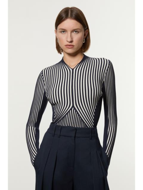 KAREN MILLEN Stripe Fitted Long Sleeve Knitted Top