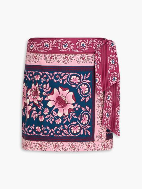 FARM RIO Wrap-effect floral-print cotton-twill mini skirt