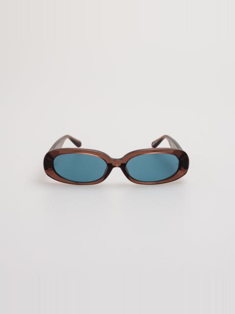 LINDA FARROW Cara Oval Sunglasses in Brown and Aqua
