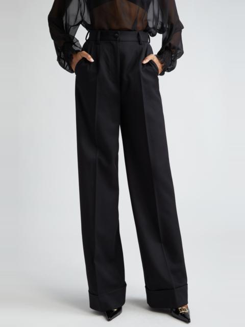 Dolce & Gabbana Pleated Cuff Hem Virgin Wool & Silk Trousers