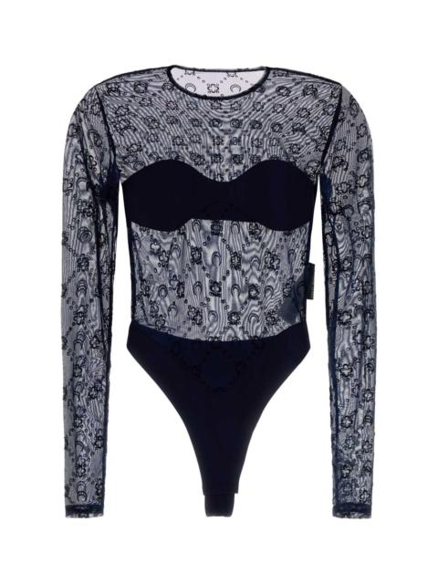 Marine Serre Marine Serre Women Navy Blue Stretch Tulle Bodysuit