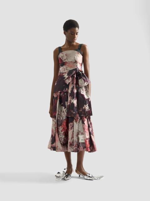 Erdem FLORAL PRINT TEXTRUED SATIN MIDI DRESS