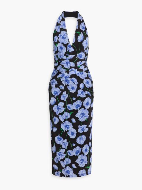 CAROLINA HERRERA Floral-print stretch-jersey halterneck midi dress