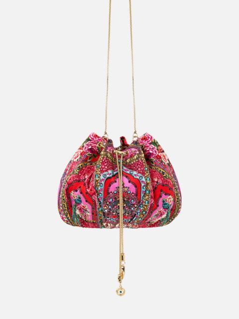 CAMILLA DRAWSTRING POUCH BAG WITH CHAIN STRAP