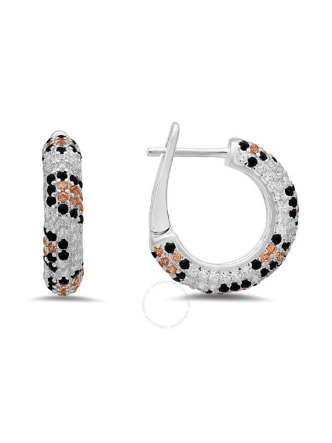 Other Designers Kylie Harper Sterling Silver Leopard Skin Pave CZ Hoop Earrings