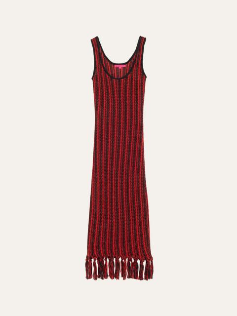 The Elder Statesman Striped Fringe Sleeveless Maxi Dress