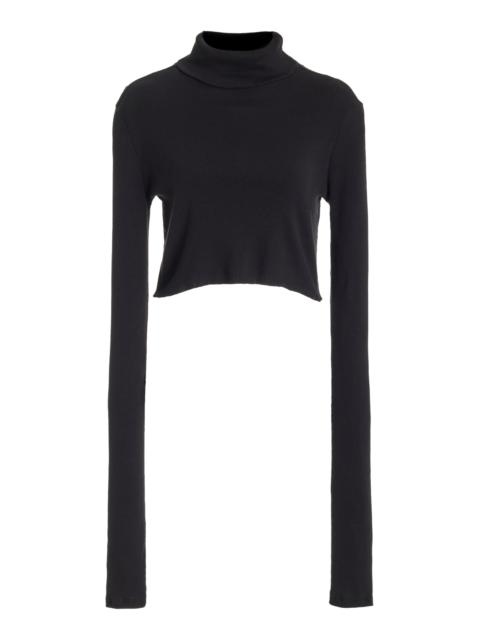 ÉTERNE Cropped Cotton-Blend Turtleneck Top black