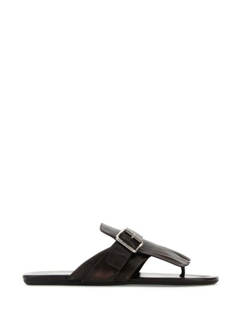 Prada Women Dark Brown Leather Shuffle Thong Slippers