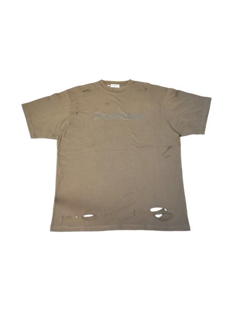 BALENCIAGA Balenciaga Oversized Distressed Logo-Print Cotton Jersey T-Shirts Brown