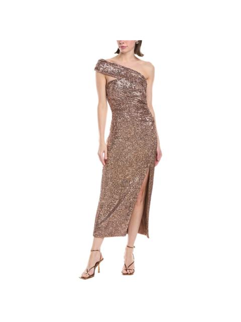 SIMKHAI Zay Hammered Sequins Draped Bustier Midi Dress