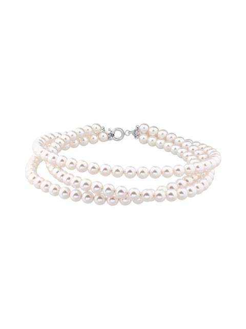 BALENCIAGA Women's Pearl 3-row Choker in Shiny Silver/white