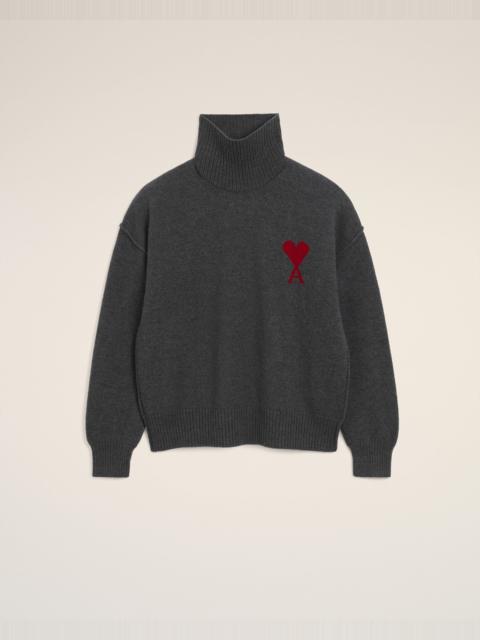 AMI Paris GREY WOOL AMI DE COEUR FUNNEL NECK SWEATER