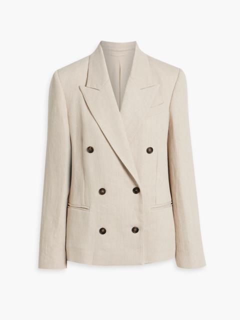 Brunello Cucinelli Double-breasted ribbed linen and cotton-blend blazer