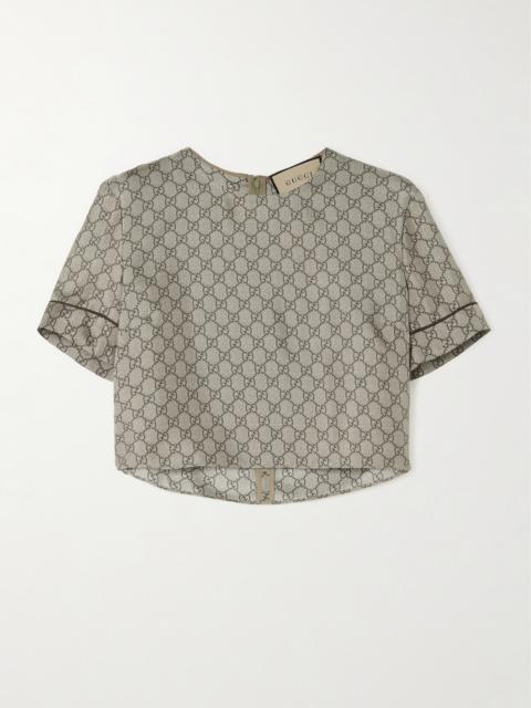 GUCCI Gg Supreme Cropped Printed Silk-twill Top