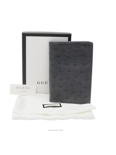 GUCCI Gucci Tall Wallet - Black Ostrich Leather