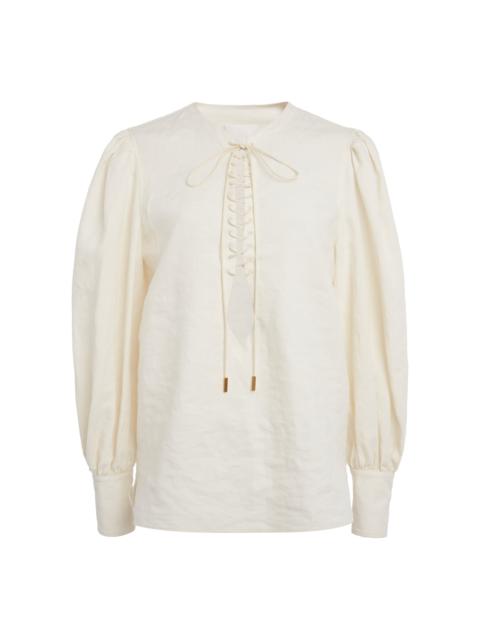 Givenchy Balloon-Sleeve Lace-Up Linen Shirt neutral