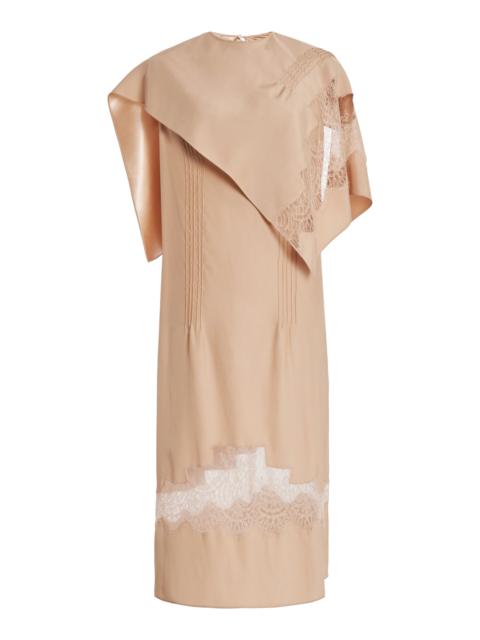 FERRAGAMO Lace-Trimmed Organic Silk Midi Dress neutral